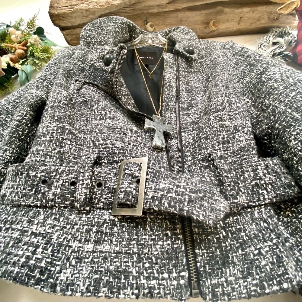 Anthropologie MAC & Jack trendy twill tweed super textured moto jacket